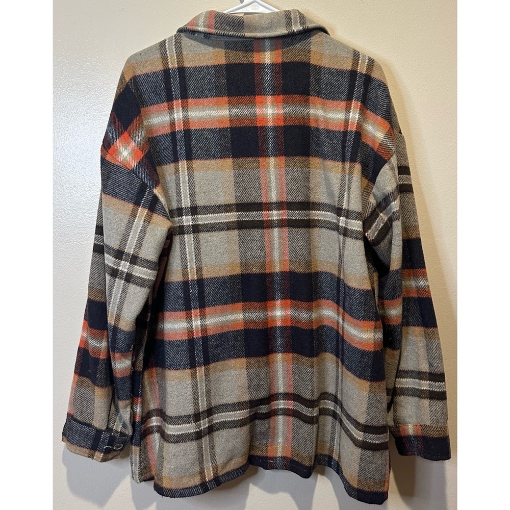 Source Unknown Plaid Button-Down Shacket in Black, Tan & Orange - Picture 3 of 4